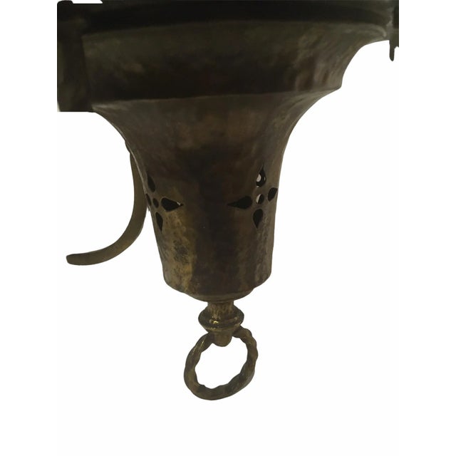 Lodge Style Vintage Victorian Castle Hunting Hand Wrought and Hammered Brass Chandelier For Sale - Image 4 of 6