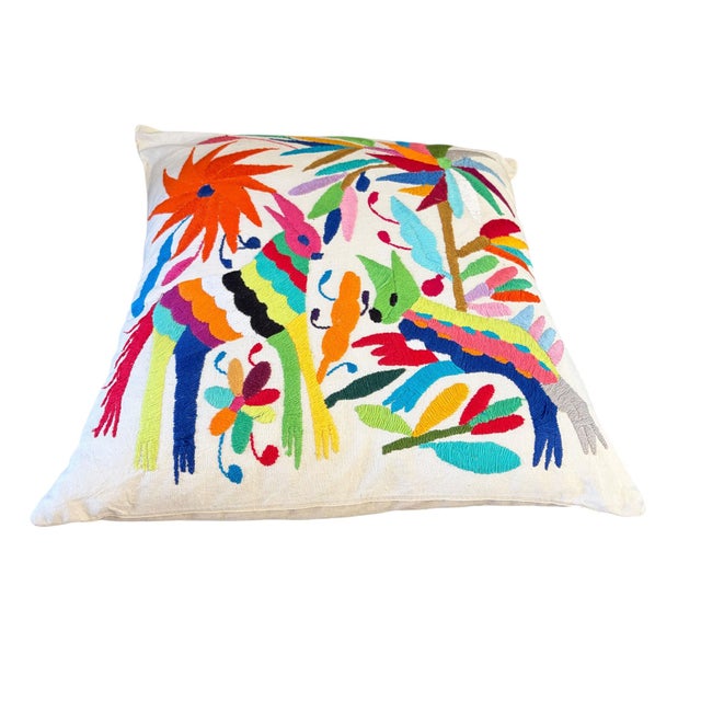 Mexican Mexican Otomi Embroidery Textile Pillow 16" W For Sale - Image 3 of 9