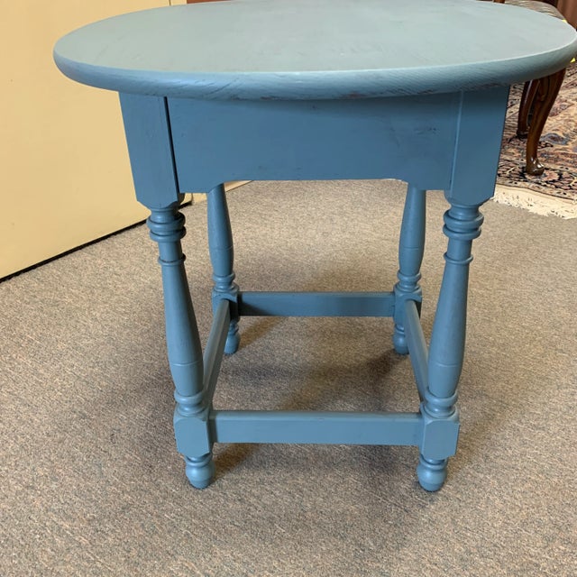 1970s 1970s Country Rustic Teal Painted Oval Side Table For Sale - Image 5 of 11