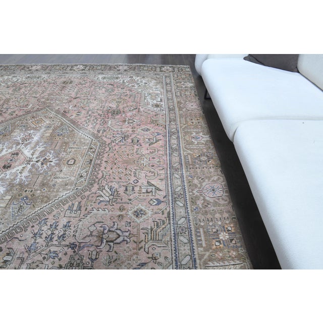 1970s Vintage Persian Handmade Wool Cotton Light Brown Area Rug For Sale In San Francisco - Image 6 of 11