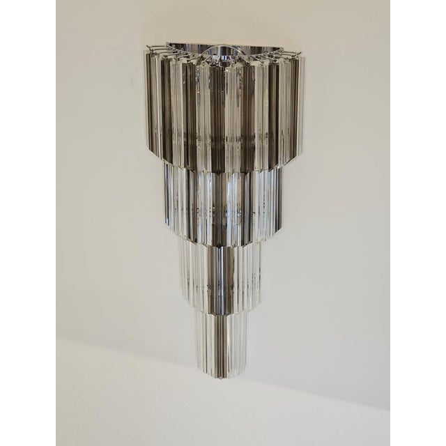 Silver Large Vintage Wall Sconce with Handmade Murano Crystal Quadrihedrons, Venice, Italy, 1961 For Sale - Image 8 of 11