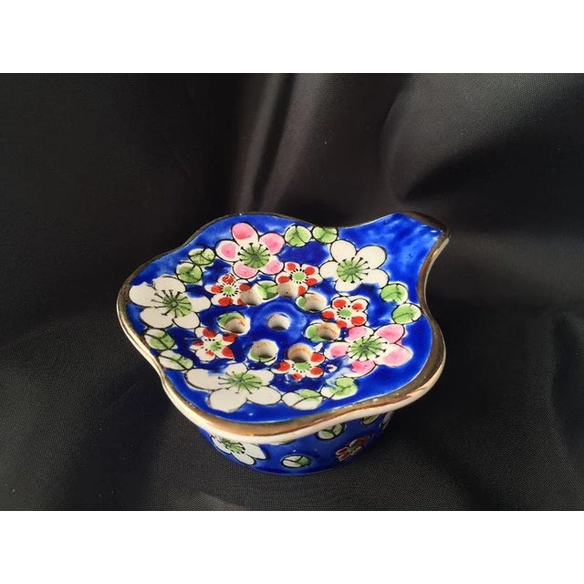 Vintage Floral Porcelain Tea Strainer & Holder - 2 Piece For Sale - Image 4 of 5