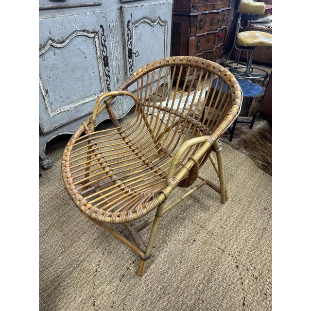 1970s Mid-Century Modern French Bamboo Rattan Chair – Vintage Accent Seating For Sale - Image 5 of 8