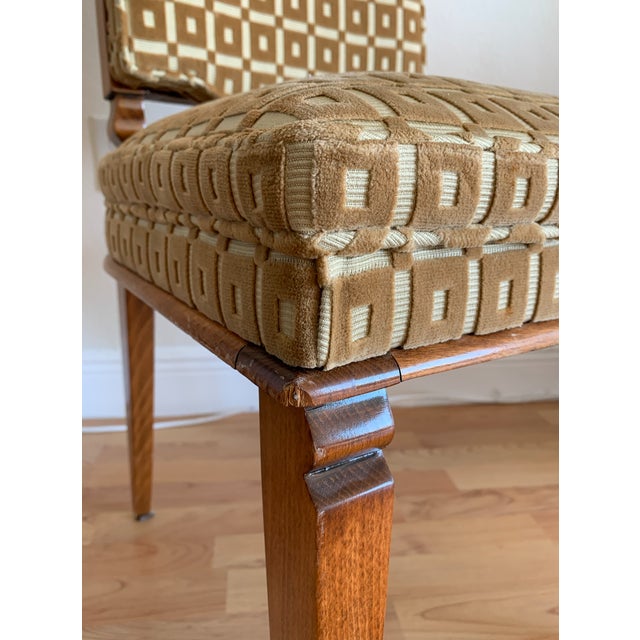 1930s French Art Deco Chestnut Wood & Silk Dining Chairs - Set of 6 For Sale - Image 10 of 11