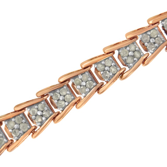 10K Rose Gold over .925 Sterling Silver 2.0 Cttw Diamond Fan-Shaped Overlapping Link Tennis Bracelet For Sale - Image 4 of 7