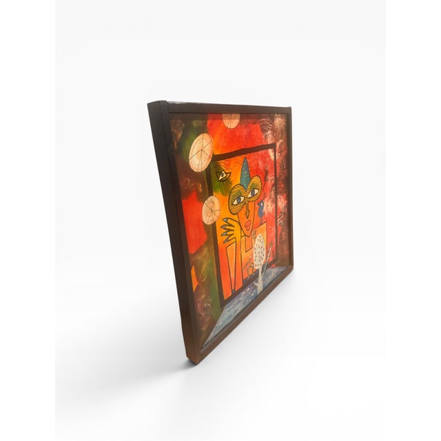Abstract Signed 1996 Zbyszek Kozioł “Madman’s Wife” Outsider Art Mixed Media Painting For Sale - Image 3 of 9