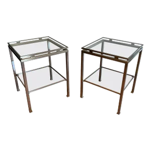 Brushed Steel Side Tables by Guy Lefèvre for Maison Jansen - a Pair
