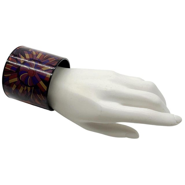 Mid 20th Century Hermes Rubans de Cheval Abstract Mosaic PVD Wide Enamel Bangle Bracelet For Sale - Image 4 of 8