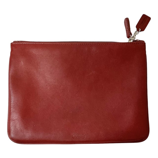 1996 Vintage Boho Chic Coach Red Leather Cosmetic Pouch. For Sale