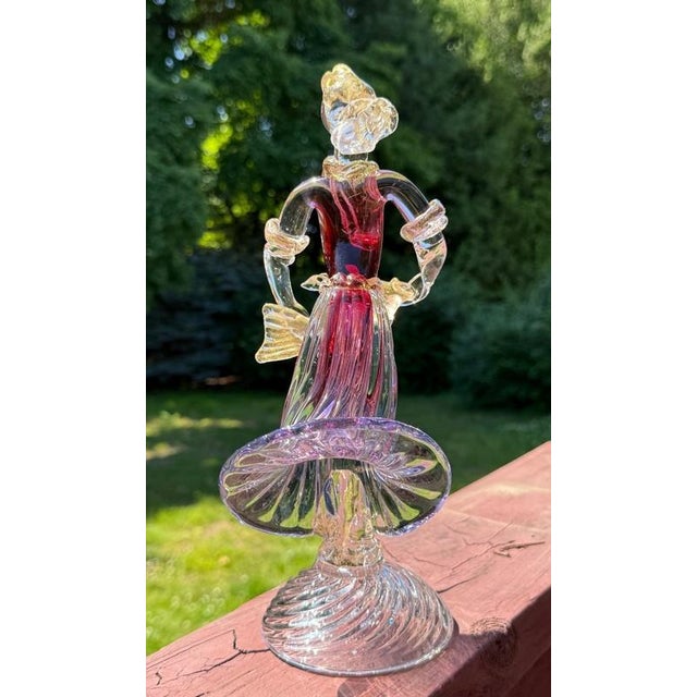 Glass Murano Archimede Seguso Sommerso MCM Figure Woman & Large Fish, Aventurine Gold Flake 12" For Sale - Image 7 of 8