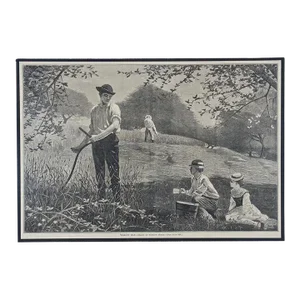 Winslow Homer "Making Hay": 19th Century Woodcut Engraving, 1872