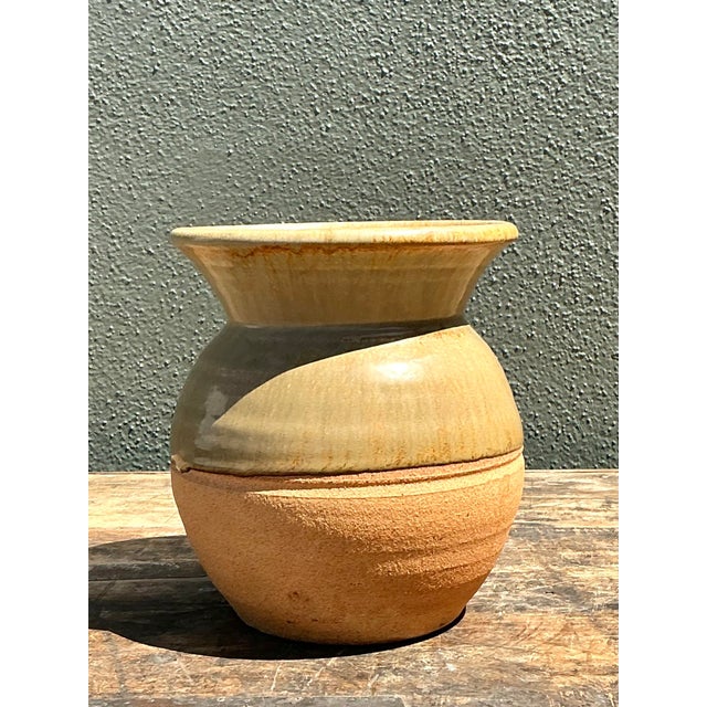 Late 20th Century Vintage Half Glaze Pottery Vase For Sale - Image 5 of 12