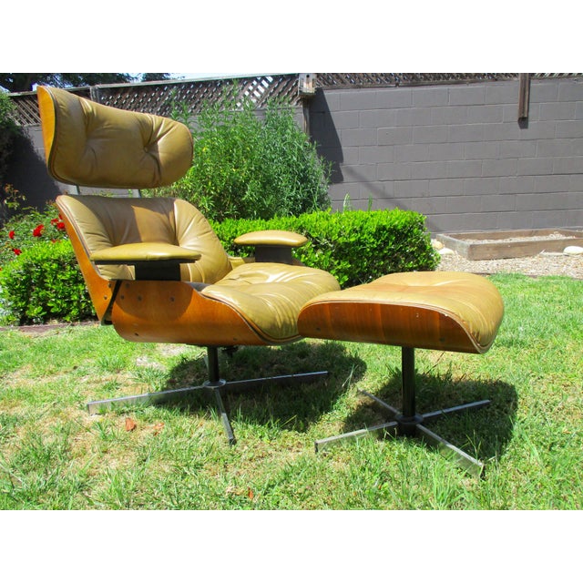 Frank Doerner Mid-Century Modern Chair & Ottoman Set Selig Plycraft Style For Sale In Phoenix - Image 6 of 11