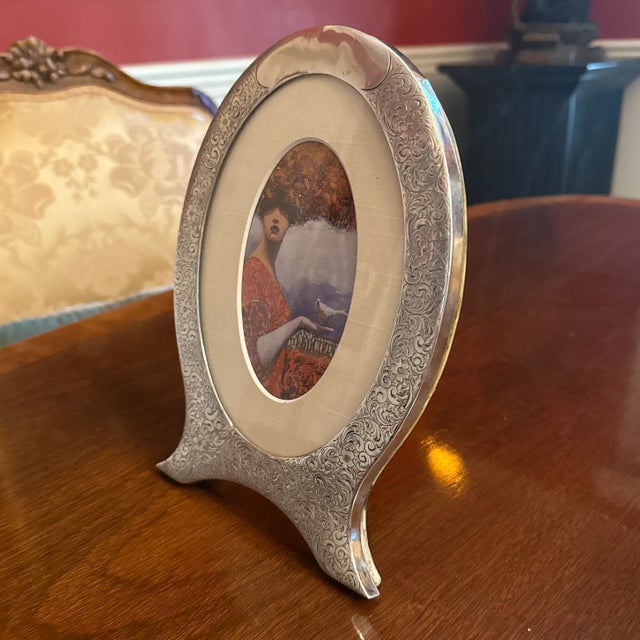 Victorian Antique Sterling Silver Oval Picture Frame For Sale - Image 3 of 8