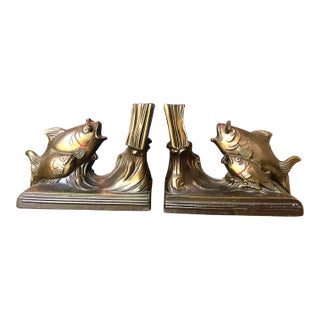 Antique Schooling Fish Metal Bookends by K & O Co Ny For Sale