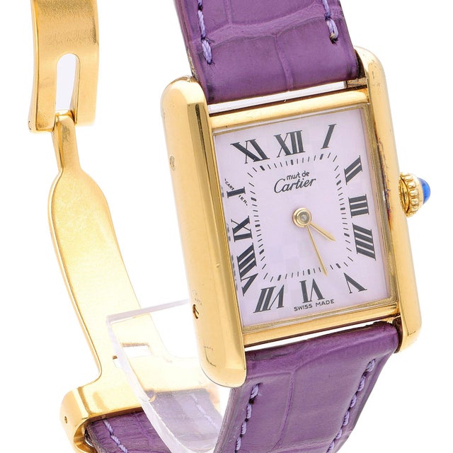 Cartier Must De Cartier Tank 2415 Japan Limited Purple Checkerboard Dial Vermeil For Sale - Image 11 of 16