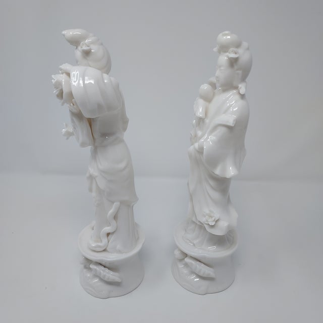 Lenwile Ardalt Verithin Japan Porcelain Blanc De Chine Pair Goddess Figurines 11" Tall Vintage For Sale In New York - Image 6 of 10