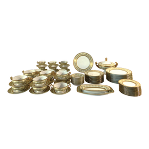 Antique Hutschenreuther Selb Bavaria Gold Encrusted 94pc Dinnerware China Set Service for 12