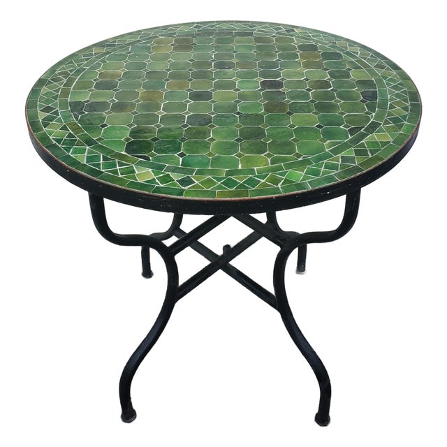 32" Tamegrout Green Moroccan Mosaic Table For Sale