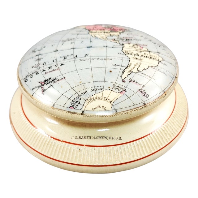 Victorian Porcelain Cartographic Paperweight with Western Hemisphere from James Macintyre & Co. For Sale
