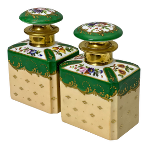 19th Century Pair of Paris Porcelain Stoppered Bottles or Flacons