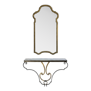 1970s Italian Neoclassical Mirror & Wall Mounted Iron Marble Top Console Table
