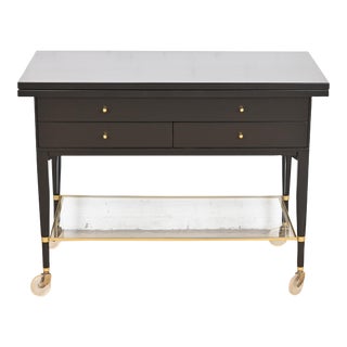 Paul McCobb for Directional Mid-Century Modern Black Lacquered Flip Top Server Bar Cart, Newly Refinished For Sale