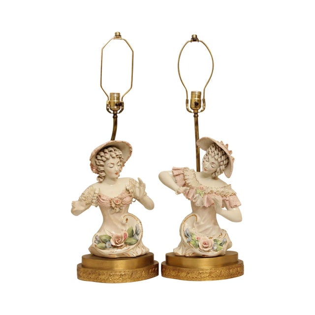 Vintage Porcelain Figurine Table Lamps - A Pair For Sale - Image 13 of 13