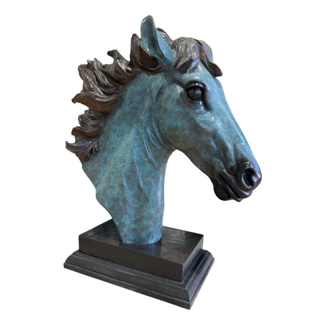 Patinated Horse Head Bust, Bronze For Sale