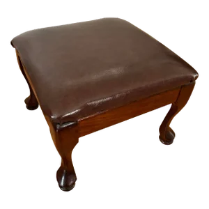 Mid 20th Century Brown Vegan Leather Footstool, After Theodore Alexander