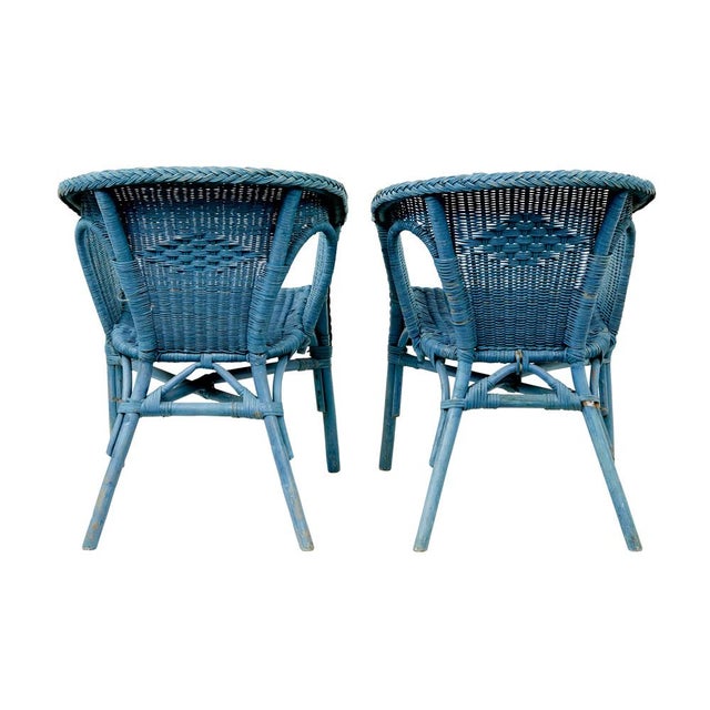 Mid-Century Modern Blue Painted Wicker Armchairs, 1950, Set of 2 For Sale - Image 3 of 7