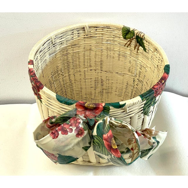 1950s French Painted Floral Decoupage Basket Planter For Sale - Image 5 of 13