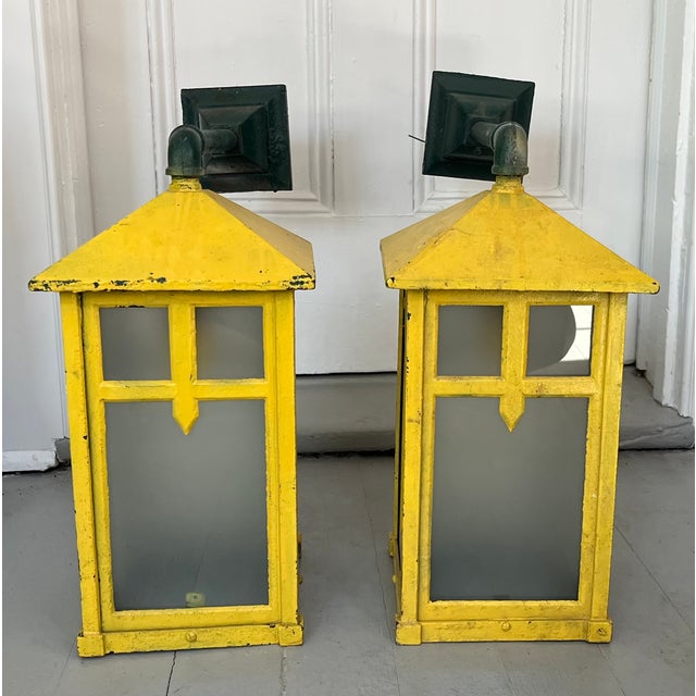 Charles Rennie Mackintosh Antique Early 20th C. Aesthetic Movement Mission or Mackintosh Style Outside Iron Wall Lanterns - A Pair For Sale - Image 4 of 18