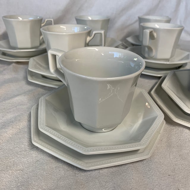 Johnson Brothers 1980s Johnson Brothers Heritage White Octagonal Ironstone Cup, Saucer and Plate, Creamer - Set of 28 PCS For Sale - Image 4 of 7