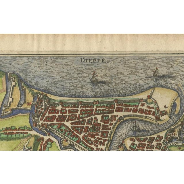 Antique Hand-Coloured French Coastal Town Engraving, 1666 For Sale - Image 6 of 13