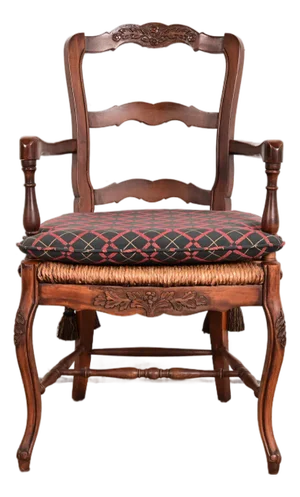Baker Furniture French Provincial Louis XV Carved Walnut Armchair or Dining Captain Chair