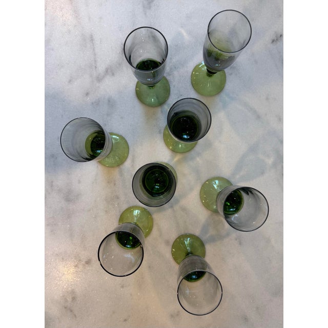 Glass Vintage Handblown Green Wine Glasses - Set of 8 For Sale - Image 7 of 12