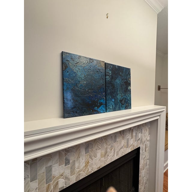 Blue A Pair of Contemporary Abstract Expressionist Original Oil Paintings For Sale - Image 8 of 12