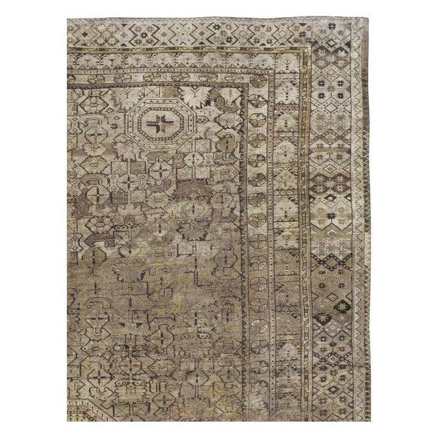 Rustic Galerie Shabab Collection Early 20th Century Beshir Large Room Size Tribal Rug in Neutral Earth Tones For Sale - Image 3 of 10