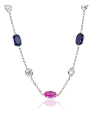 Diamond, Pink & Blue Sapphire Necklace