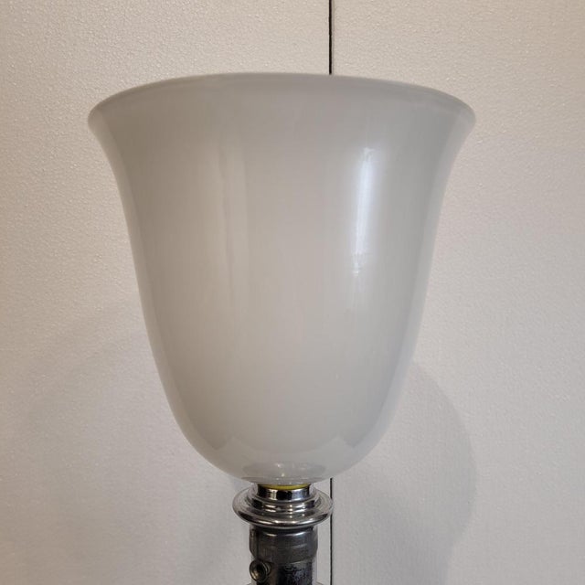 Wood Art Deco Table Lamp in Wood and Opaline Glass from MAZDA, France, 1920s For Sale - Image 7 of 18