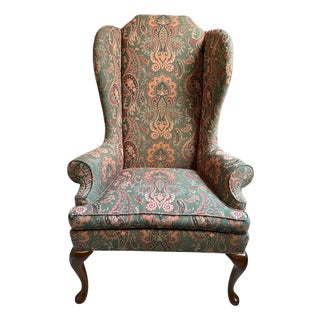Vintage Richard Honquest Ralph Lauren Style Paisley Wingback Chair | Old Money Nyc Townhouse Aesthetic For Sale