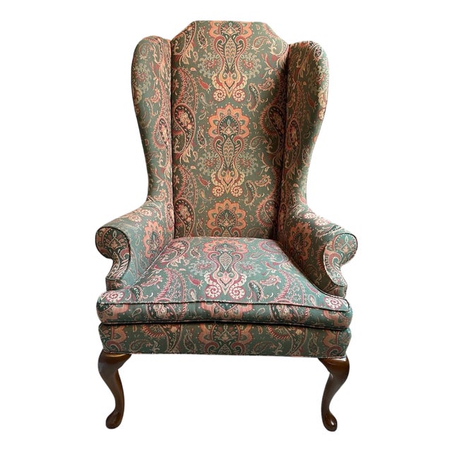 Vintage Richard Honquest Ralph Lauren Style Paisley Wingback Chair | Old Money Nyc Townhouse Aesthetic For Sale