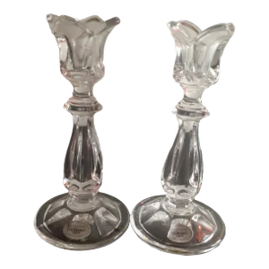 Vintage Gorham Crystal Germany Floral Candlestick Holders- Set of 2
