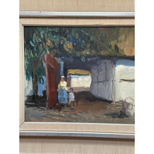 Axel Hamborn, Villagers in Courtyard, 1950s, Oil Painting on Panel, Framed For Sale - Image 4 of 18