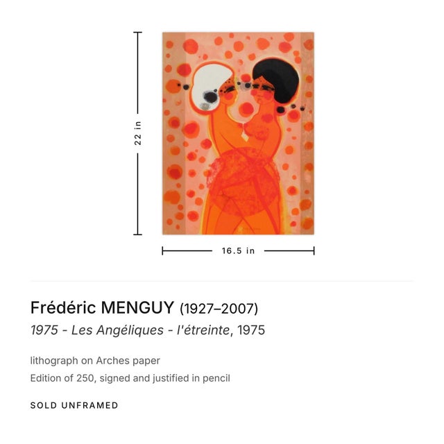 Post Impressionist Frédéric Menguy 1975 - Les Angéliques - l'Étreinte Signed Lithograph For Sale - Image 3 of 3