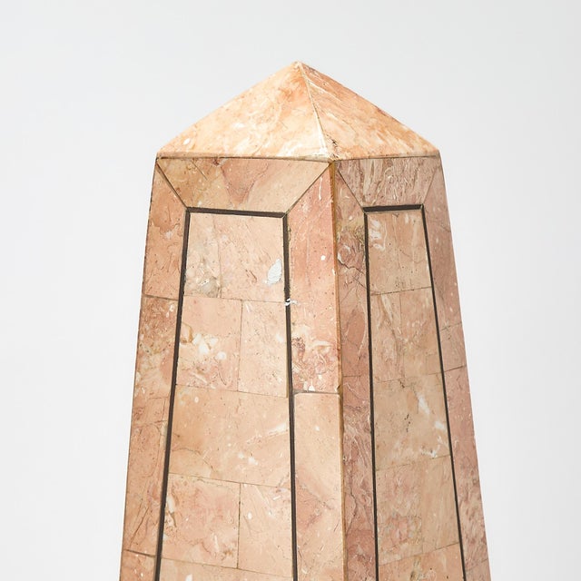 Large Pair of Mid-20th Century Pink Salmon Tessellated Stone Obelisks For Sale - Image 4 of 9