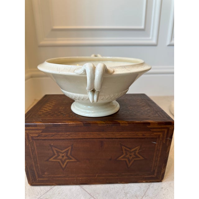 Sarraguemines Vintage Art Deco Sarreguemines France Porcelain Bowl, Footed With Handles For Sale - Image 4 of 16