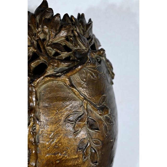 Copper Art Nouveau Enameled Ceramic Vase by Korina, 1900s For Sale - Image 8 of 18