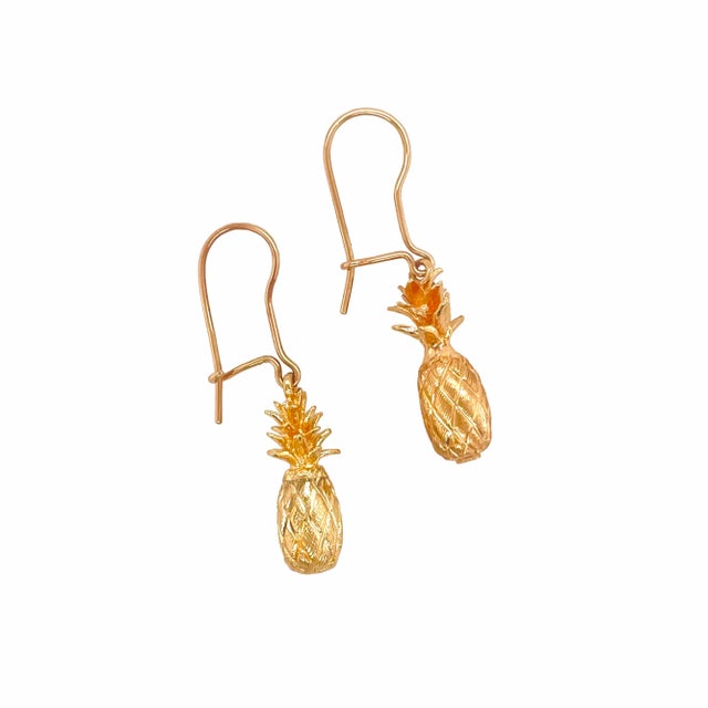 Contemporary 1970s Pair of 14k Gold Pineapple Dangling Pierced Earrings, 2 Pieces For Sale - Image 3 of 3